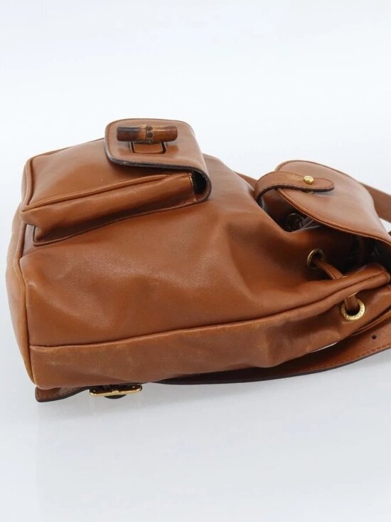 GUCCI Bamboo Backpack Leather Brown Gold Auth ka4595 main image 13